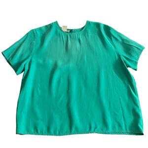 Vintage Green Top size Large Simple Blouse Minimalist 80s